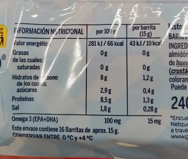Barritas surimi te cuida nutrition facts table