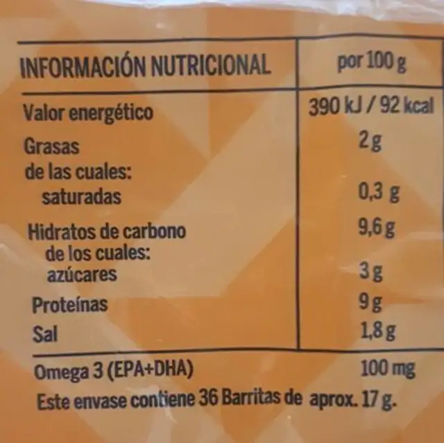 Barritas de surimi nutrition facts table