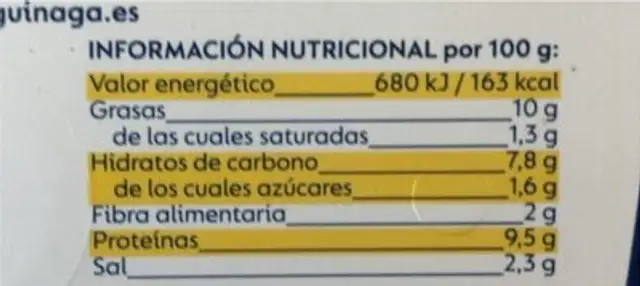 La gula nutrition facts table