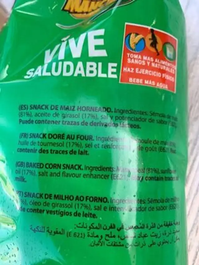 Manchitos de maíz ingredients label