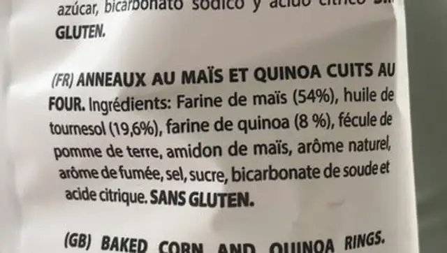 Kaskis Quinoa ingredients label