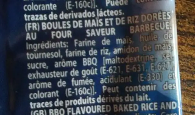 Meteoros ingredients label