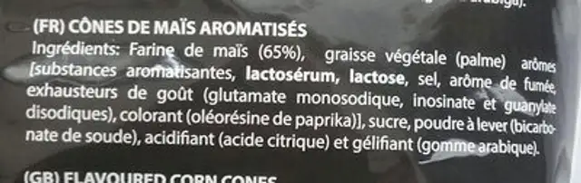 Cornettes de maiz ingredients label