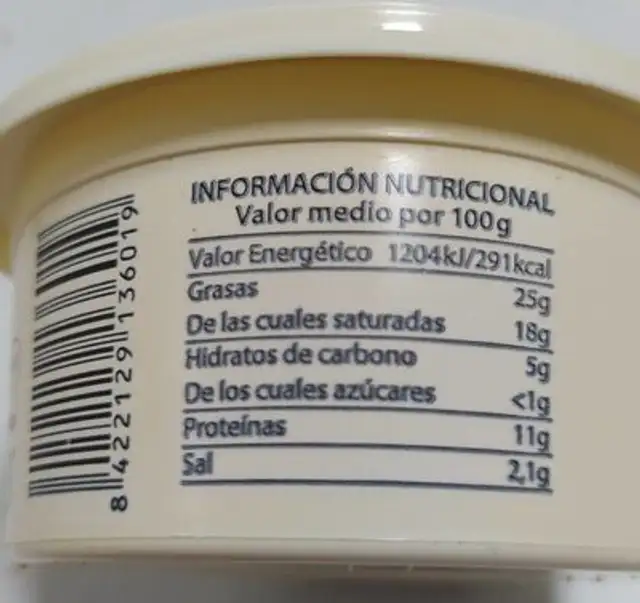 Crema de queso nutrition facts table