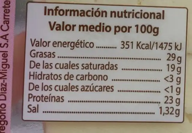 Queso de vaca,cabra y oveja nutrition facts table
