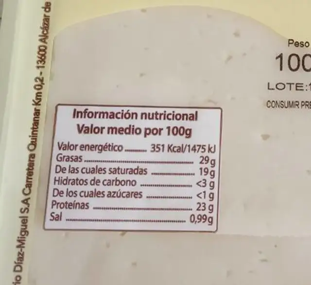 Queso tierno vaca, cabra, oveja nutrition facts table