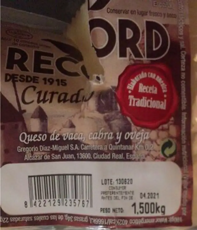 Queso curado nutrition facts table