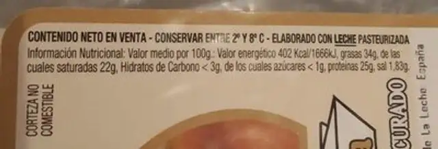 Queso de Vaca, cabra y oveja nutrition facts table