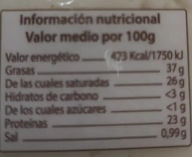 Queso de cabra nutrition facts table