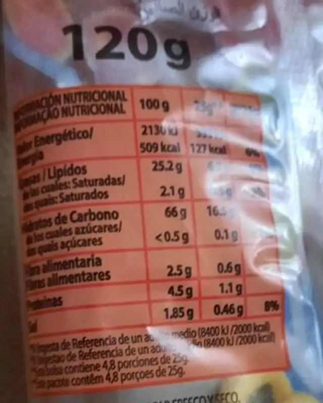 Kaskys nutrition facts table