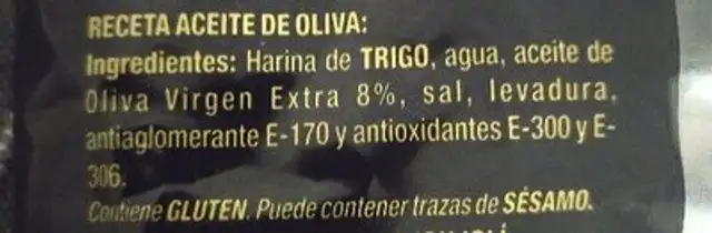 Picos & Regañas ingredients label