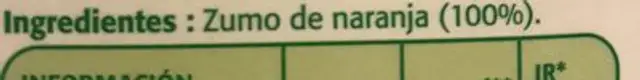 Tropicana Naranja Con Pulpa ingredients label