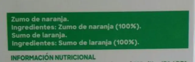 Tropicana Naranja Sin Pulpa ingredients label