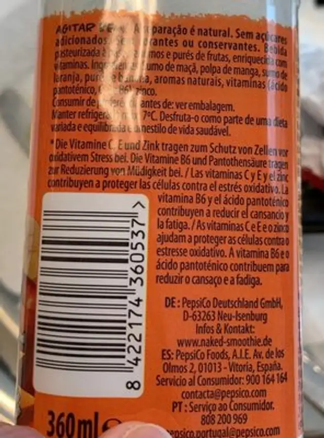 Mango machine ingredients label