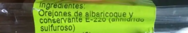 Abricot sec ingredients label