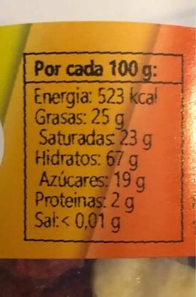 Fruits seches nutrition facts table
