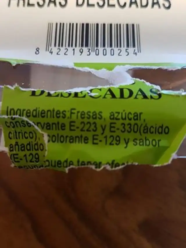 Fraises sèches ingredients label