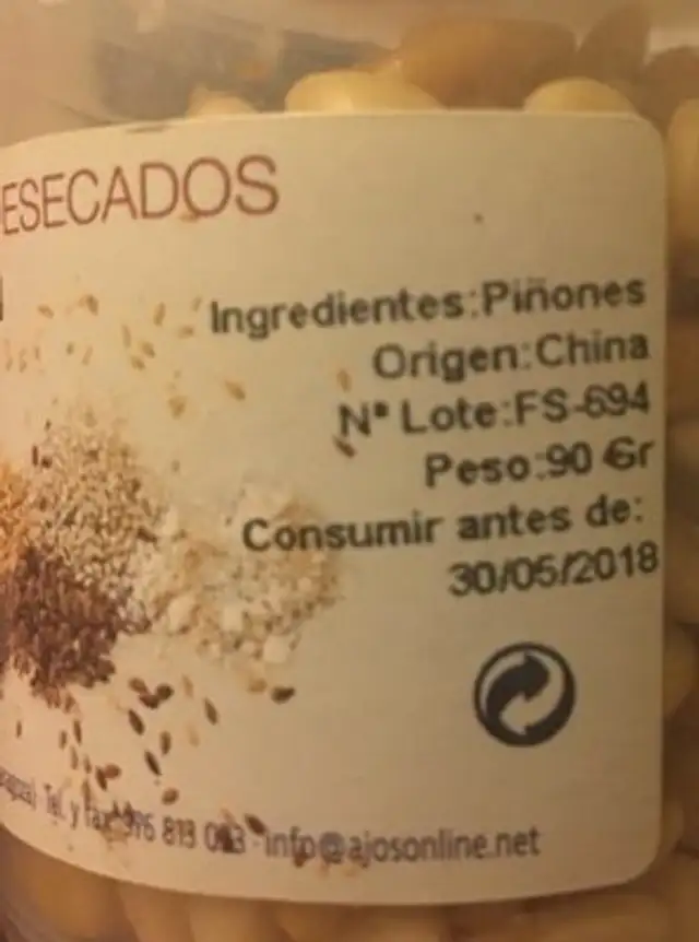 Noix de pin ingredients label