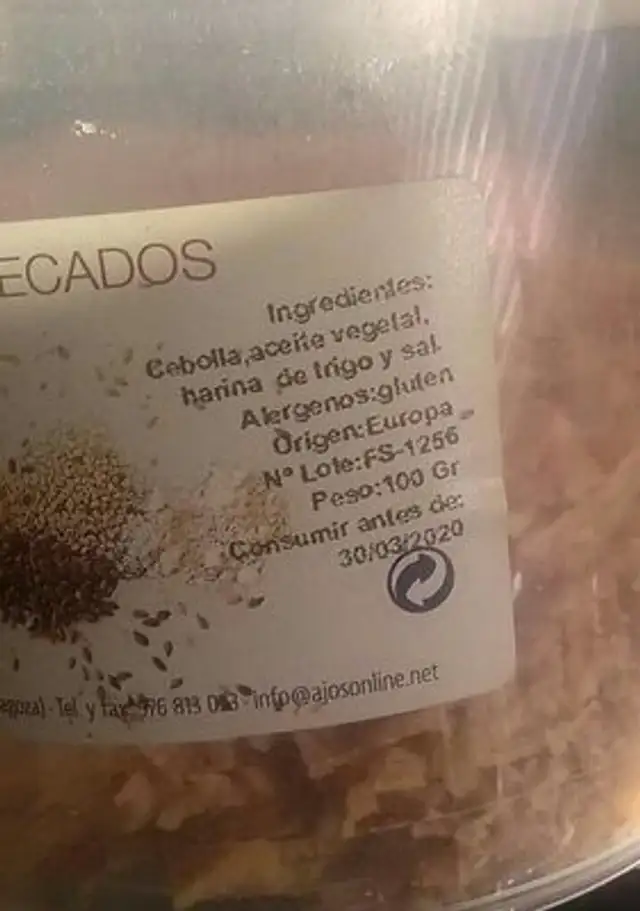 Oignon frit ingredients label