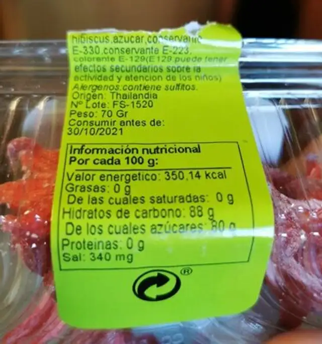 Hibiscus Sec nutrition facts table