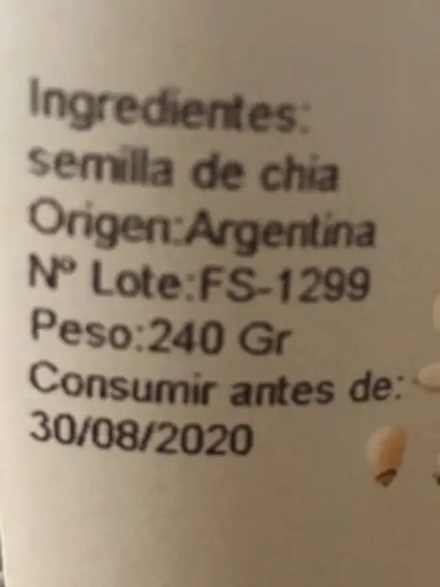 Graines de chia ingredients label