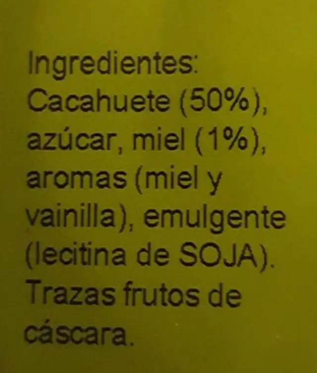Arachide caramelisees ingredients label