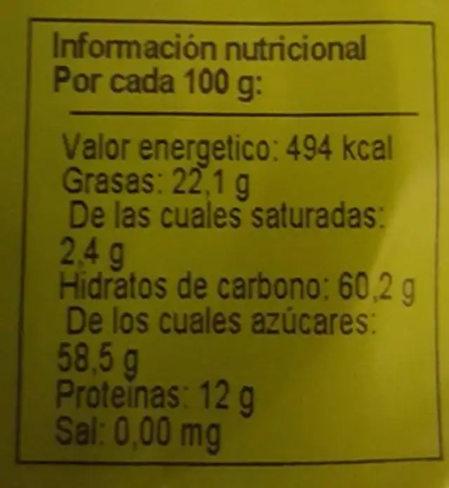 Arachide caramelisees nutrition facts table