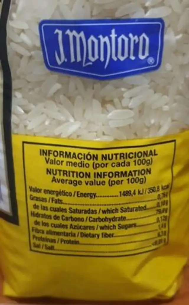 Arroz largo nutrition facts table