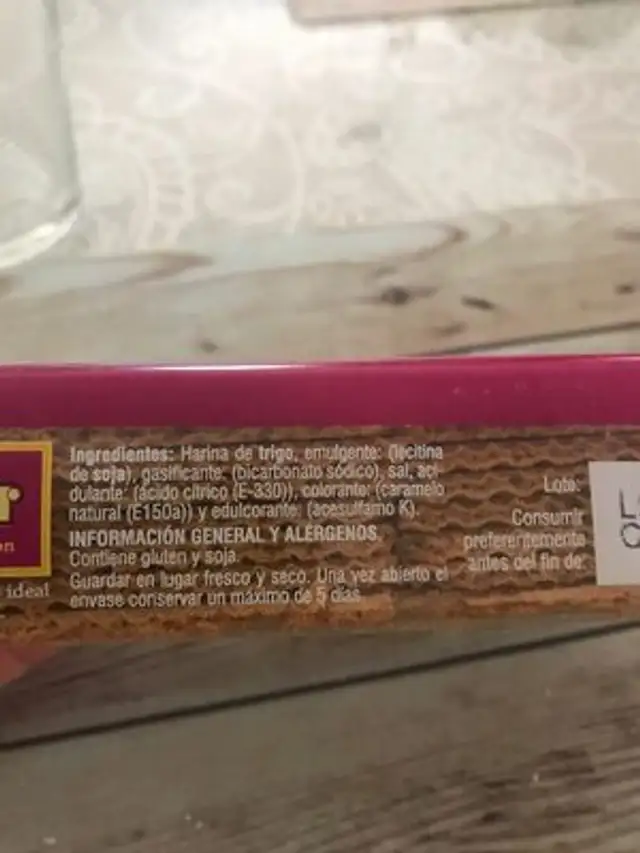 Obleas para helado ingredients label