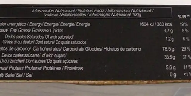 Barquillos nutrition facts table