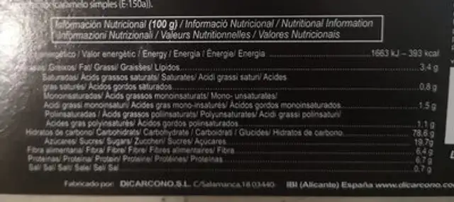 Tulipas nutrition facts table