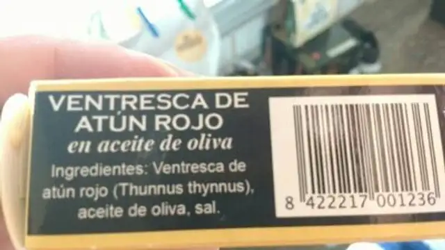 Ventresca de Atún Rojo ingredients label