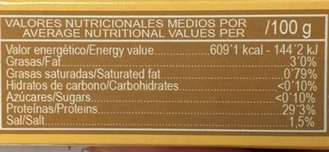 Lomo de atún rojo nutrition facts table
