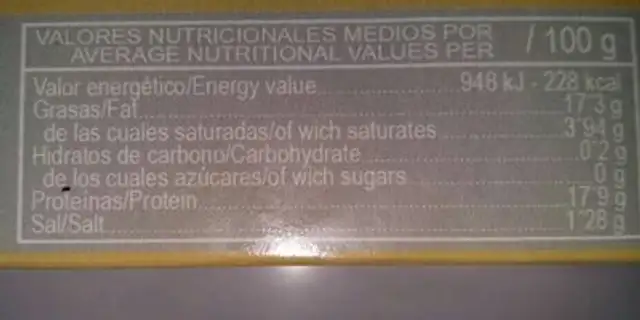 Sardinillas en Aceite de Oliva nutrition facts table