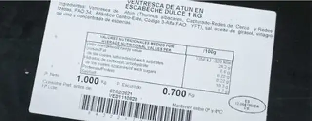 Ventresca de atún en escabeche dulce nutrition facts table