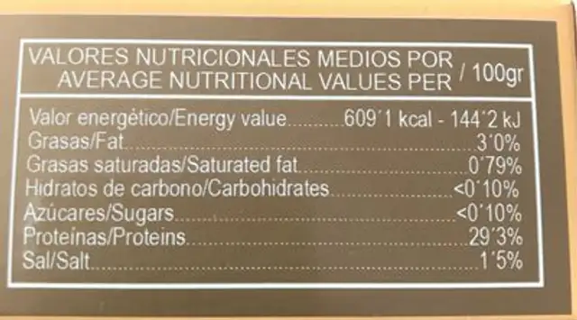 Lomo de atun rojo nutrition facts table