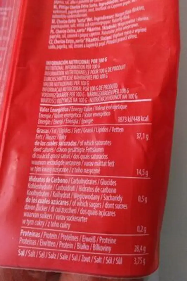 La gloria riojana nutrition facts table