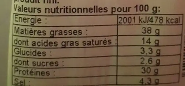 Fuet extra nutrition facts table