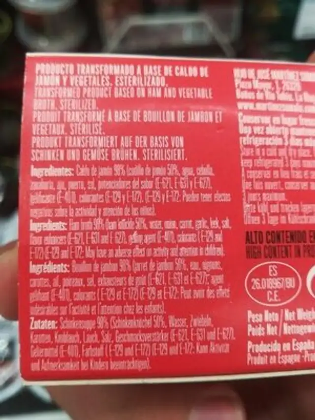 Perlas de confeti - Esterificaciones de jamón ingredients label