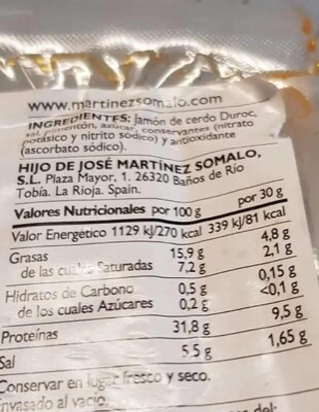 El jamón rojo nutrition facts table