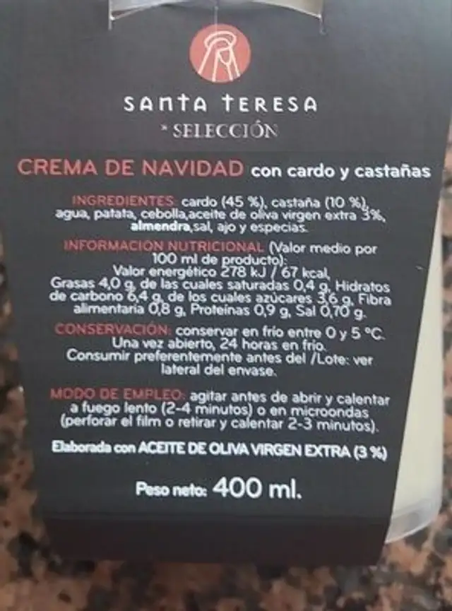 Crema de navidad nutrition facts table