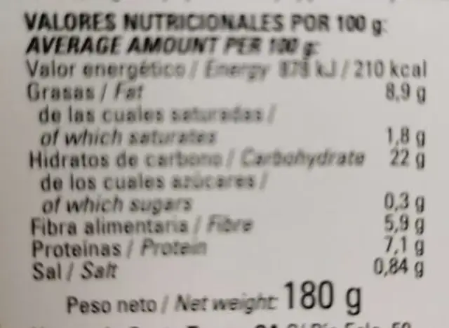 HUMMUS PICANTE nutrition facts table