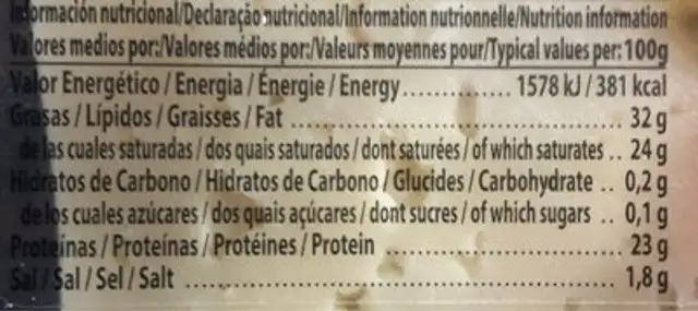 Queso tierno nutrition facts table