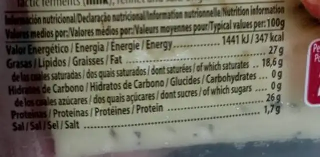 Havarti nutrition facts table