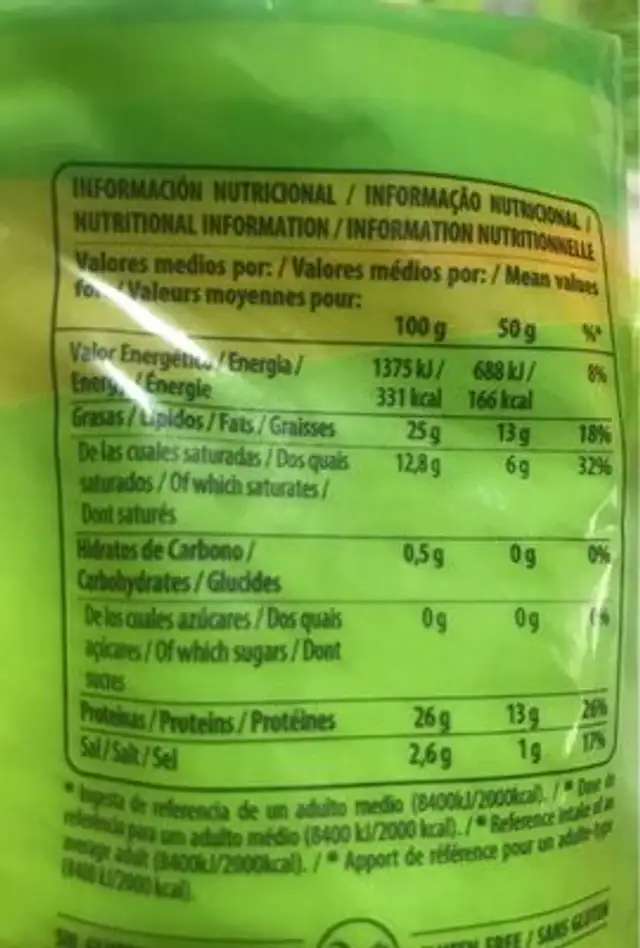 Quedo rayado 3 quesos: curado, emmental y edam nutrition facts table