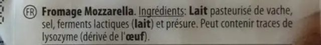 Mozzarella ingredients label