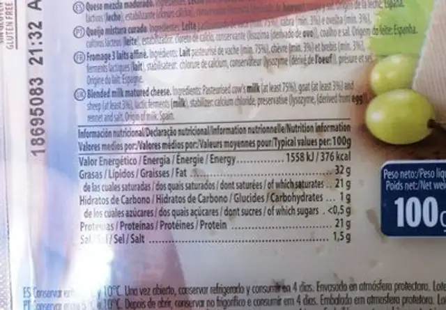 La Bocatería nutrition facts table