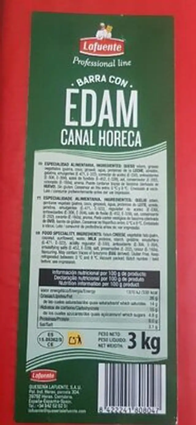 Barra de queso edam canal Horeca