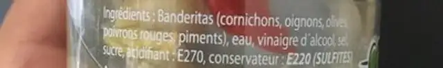 Banderitas ingredients label