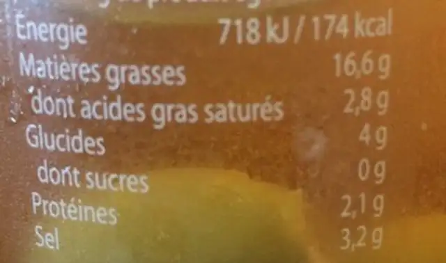 Olives farcies aux amandes et pâte de poivrons nutrition facts table